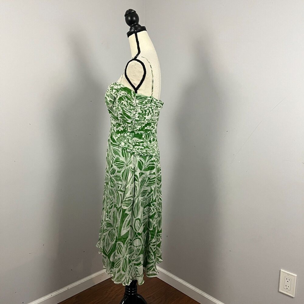 Tadashi Collection 100% Silk Green/White Floral Cocktail Dress Women's 10 - Picture 4 of 9